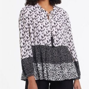 Tribal Animal Print Boho Ruffle Peasant Blouse Top with Tassel Ties